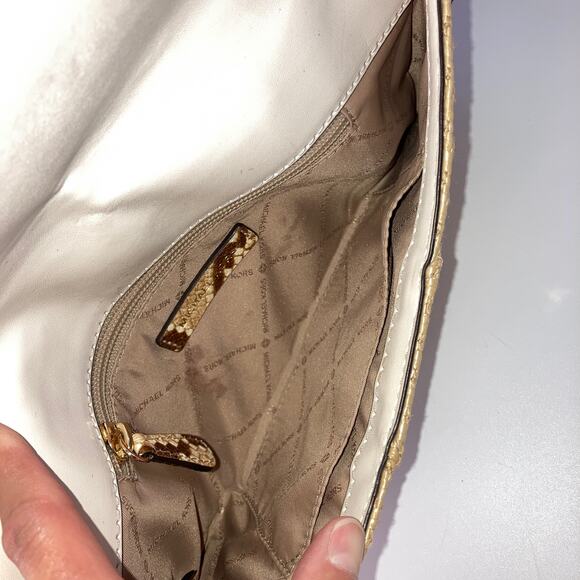 MICHAEL KORS SMALL STRAW AND LEATHER SNAKE PRINT CROSSBODY - Picture 7 of 10